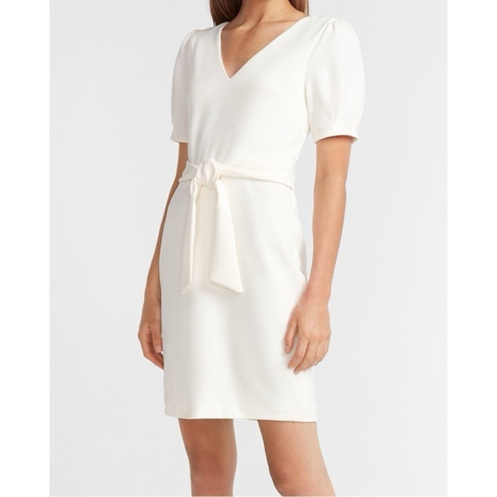 Express Cream V-Neck Midi Dress
